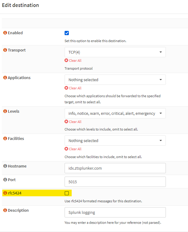 OPNsense example logging configuration